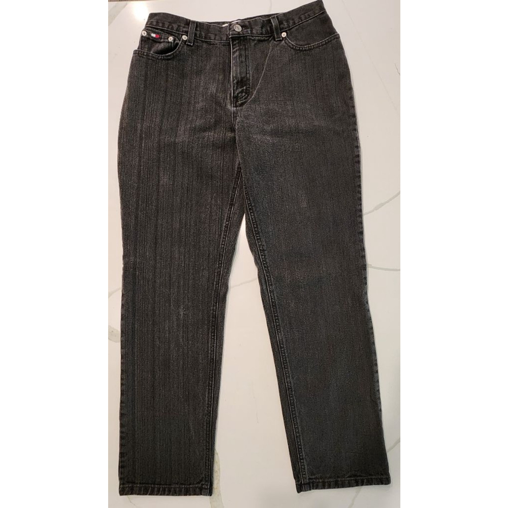 Vintage Tommy Hilfiger High Waisted Black Wash Jeans Size 10 Straight Leg 90s Y2